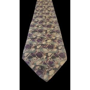 Vintage Damon Purple Black Cream‎ Teal Abstract Mens Silk Tie Made In USA